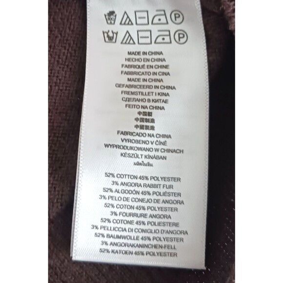 Michael Kors Brown Cotton Angora Full Zip V Neck Sweater Gold Logo Charm Sz S - Picture 6 of 6